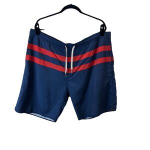 Fair Harbor Men's Striped Swim Shorts Navy Red Size 3XL Drawstring Pockets Lined